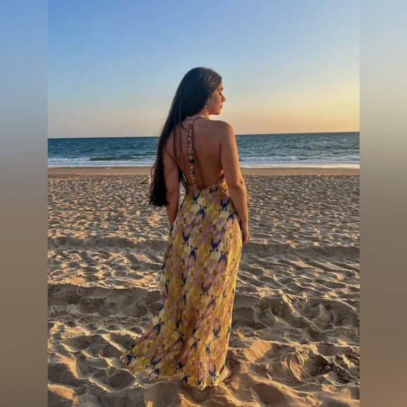 Zara dress midi halter beaded abstract wedding summer vacation boho - Picture 10 of 16